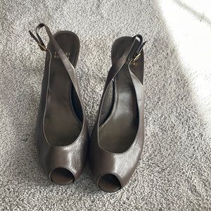 Stuart weitzman open toe sling back brown heels